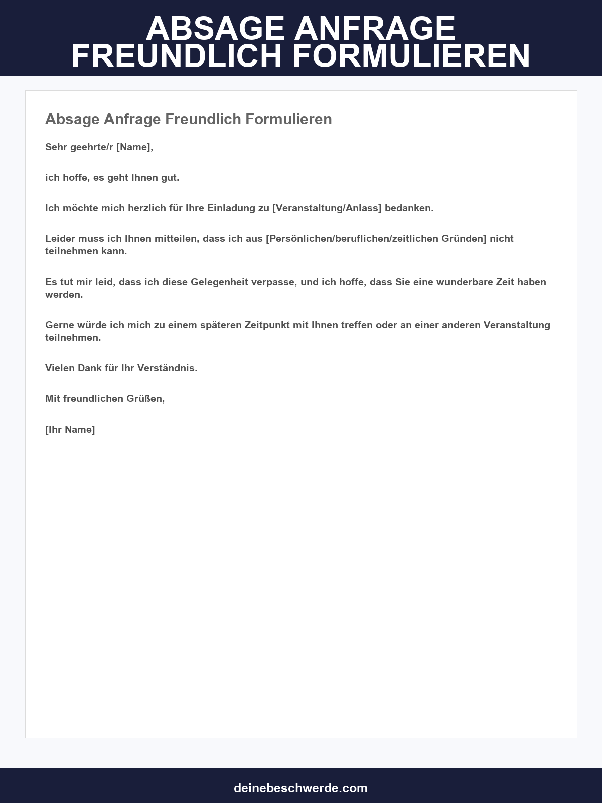 Absage Anfrage Freundlich Formulieren