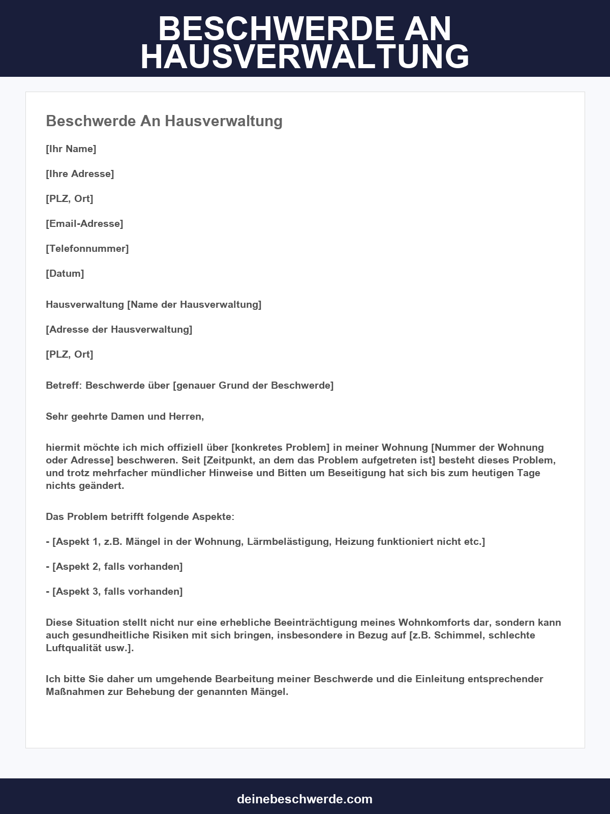 Beschwerde An Hausverwaltung