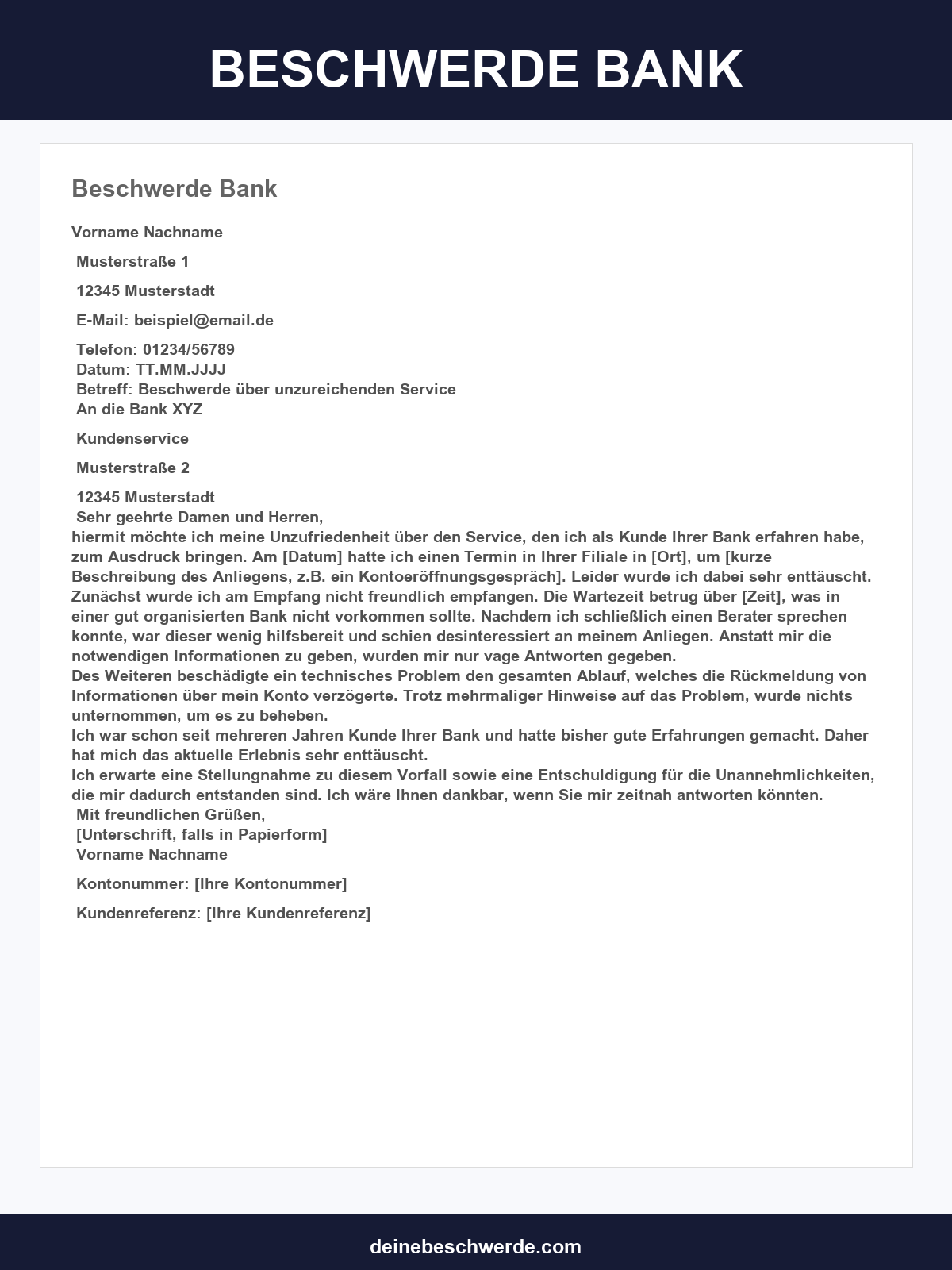 Beschwerde Bank Musterbrief