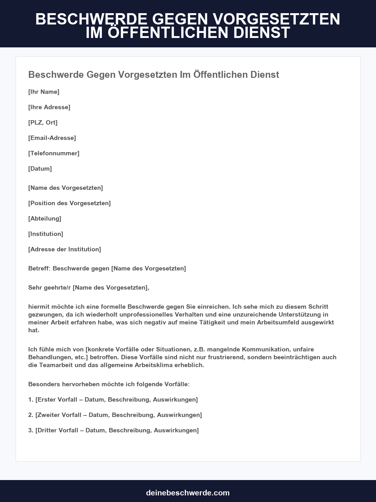 Beschwerde Gegen Vorgesetzten Im Öffentlichen Dienst Muster