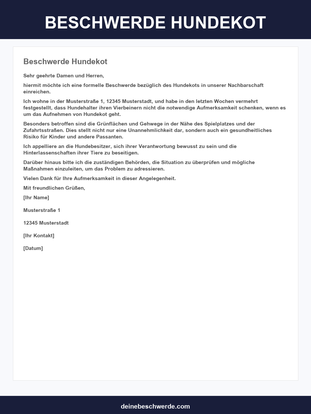 Musterbrief Beschwerde Hundekot