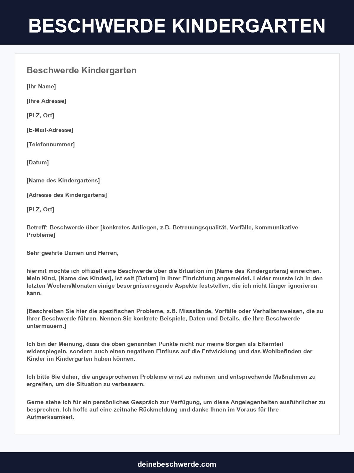 Beschwerde Kindergarten Vorlage