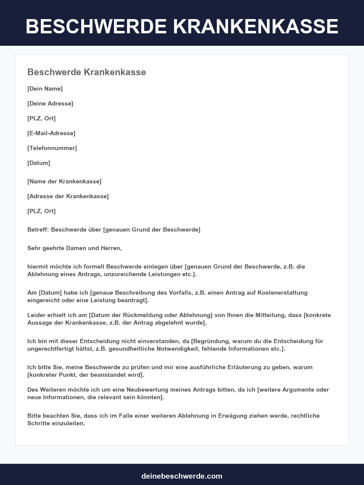 Beschwerde Krankenkasse Muster