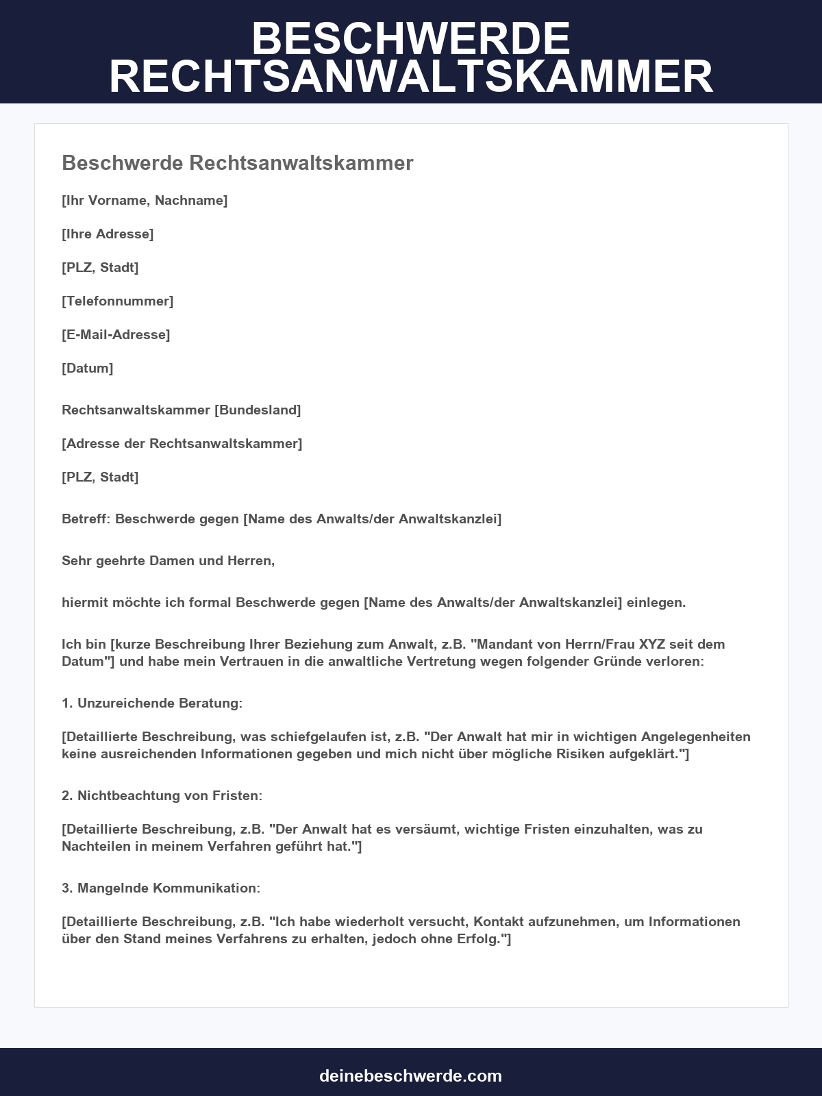 Beschwerde Rechtsanwaltskammer Muster