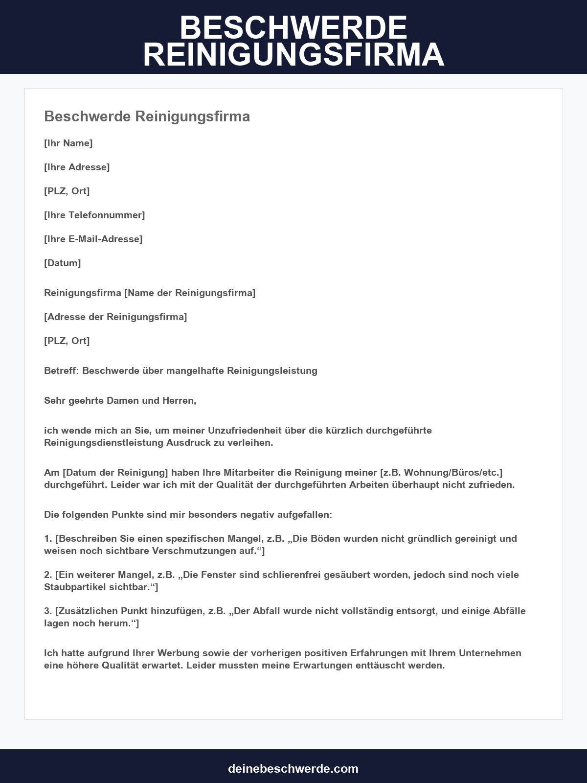Beschwerde Reinigungsfirma