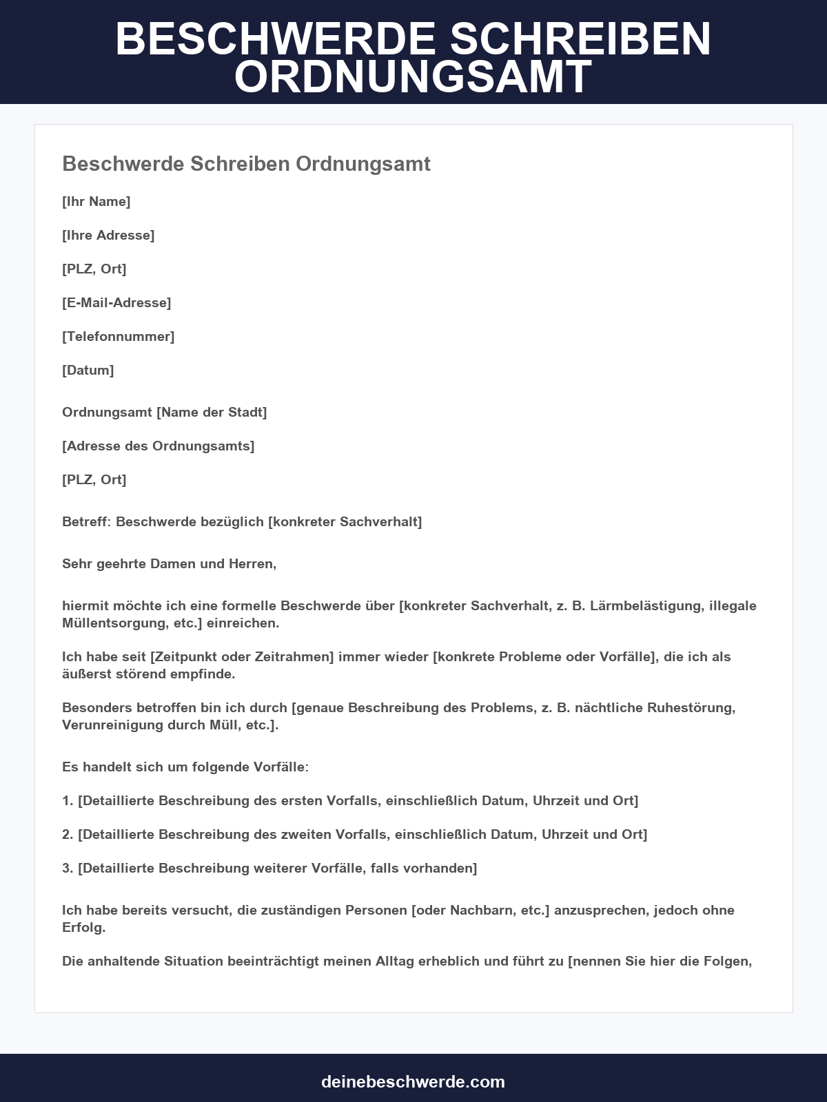 Beschwerde Schreiben Ordnungsamt