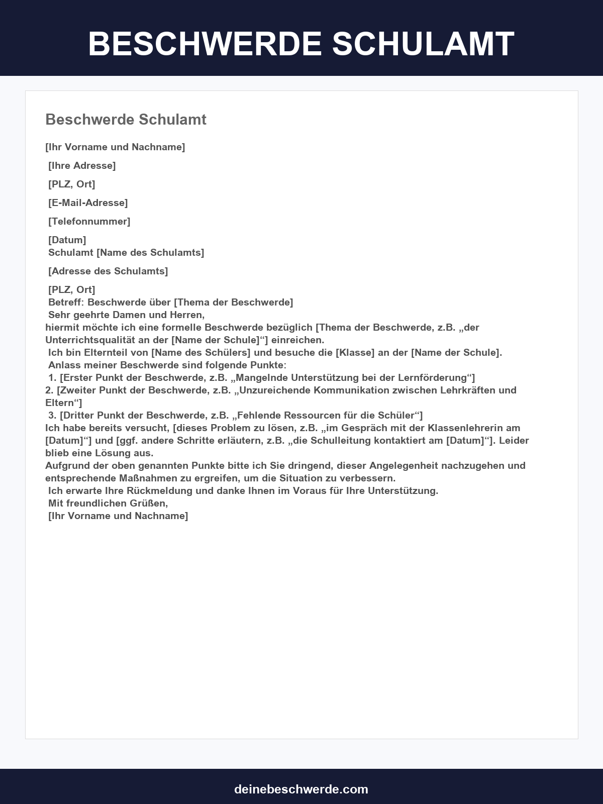 Beschwerde Schulamt Muster