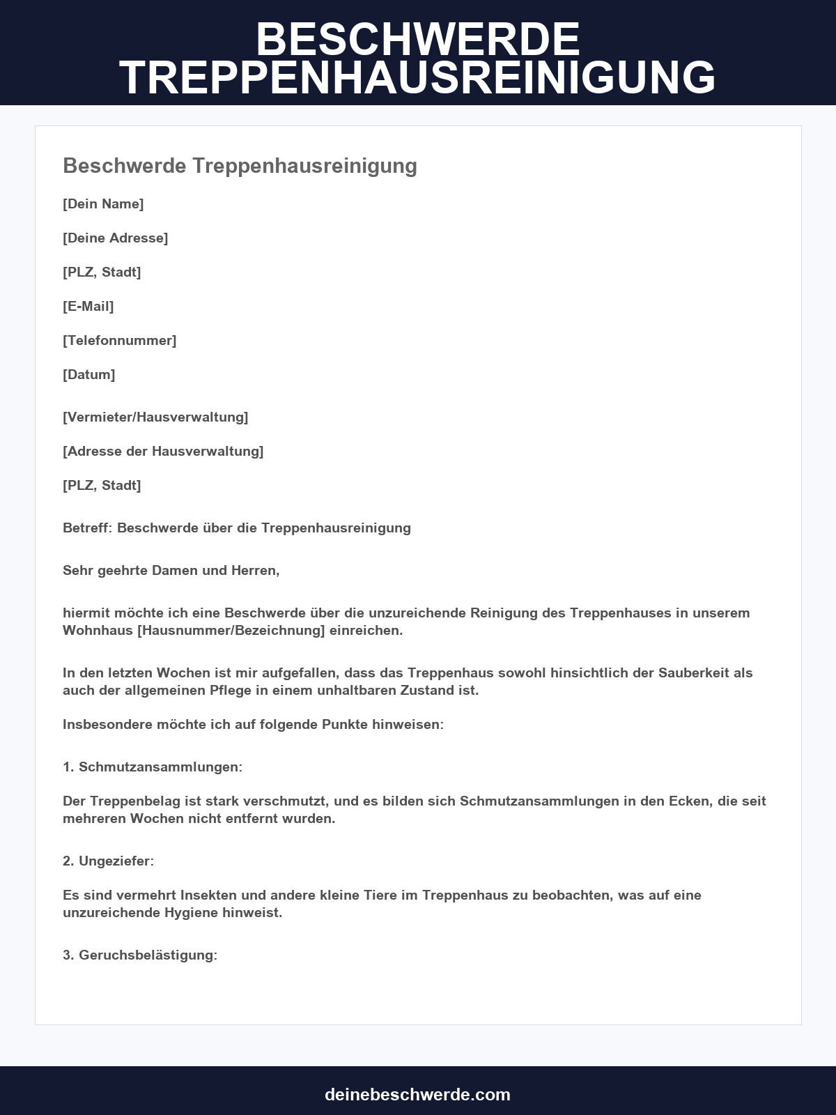 Musterbrief Beschwerde Treppenhausreinigung