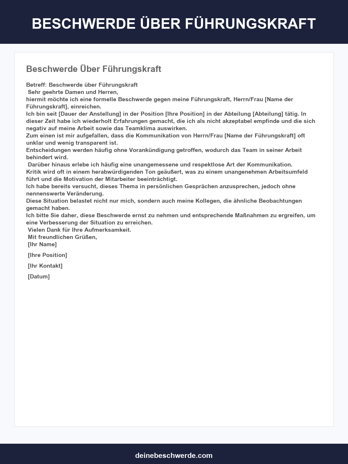 Beschwerde Über Führungskraft Muster