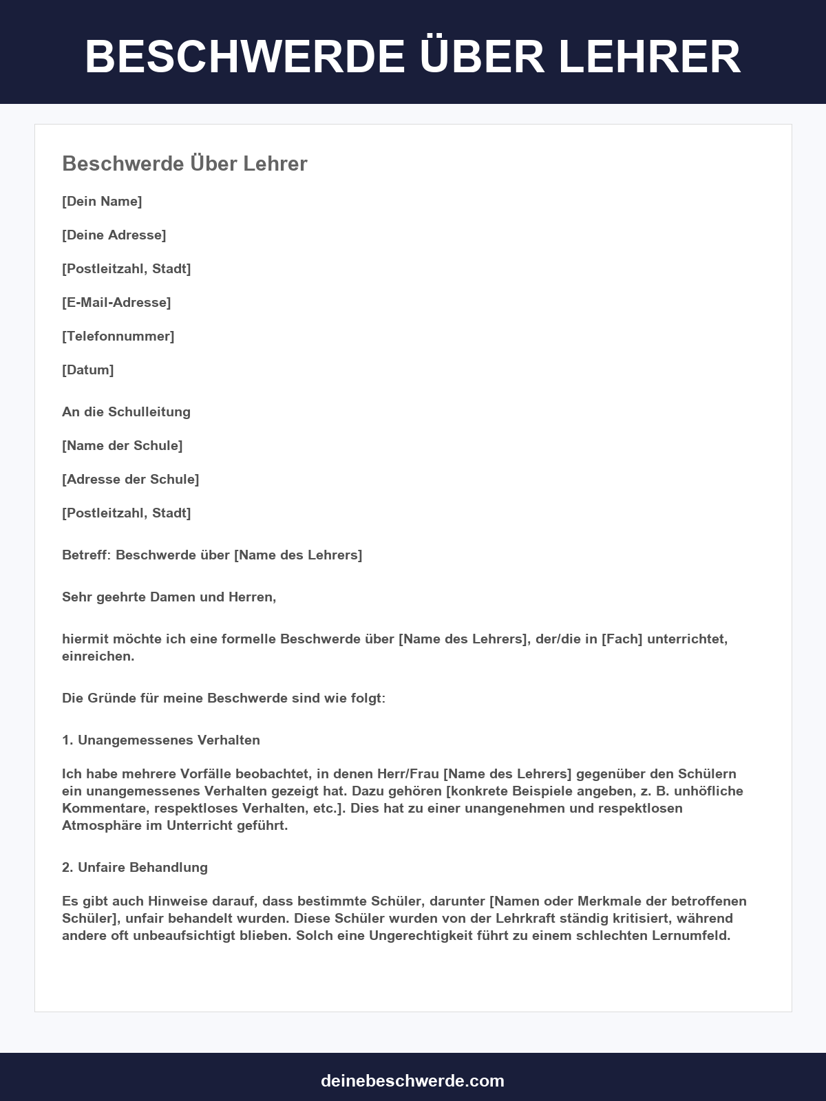 Beschwerde Über Lehrer Musterbrief