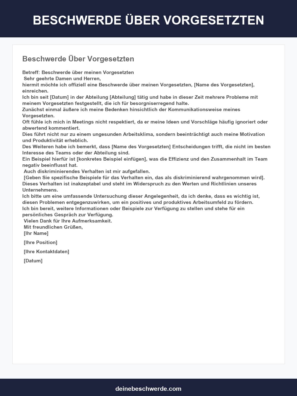 Beschwerde Über Vorgesetzten Muster