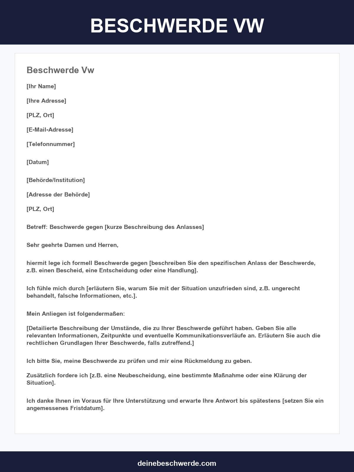 Musterbrief Beschwerde Vw