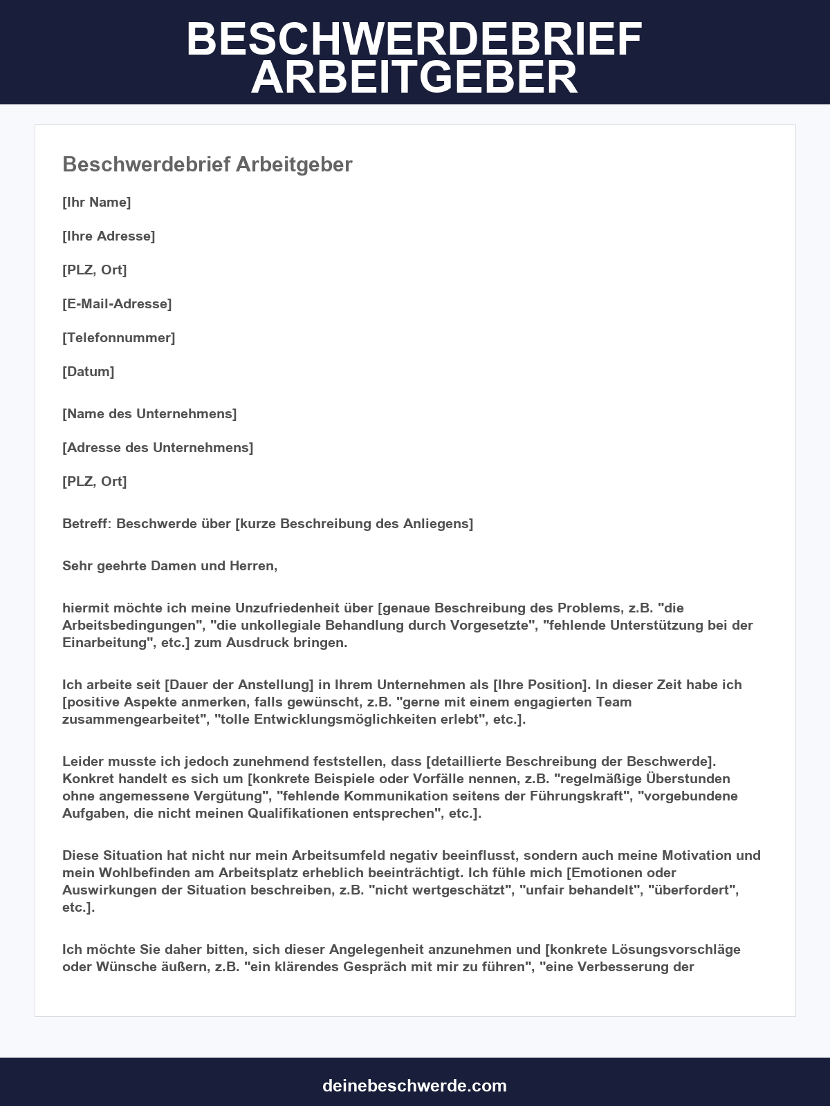 Beschwerdebrief Muster Arbeitgeber
