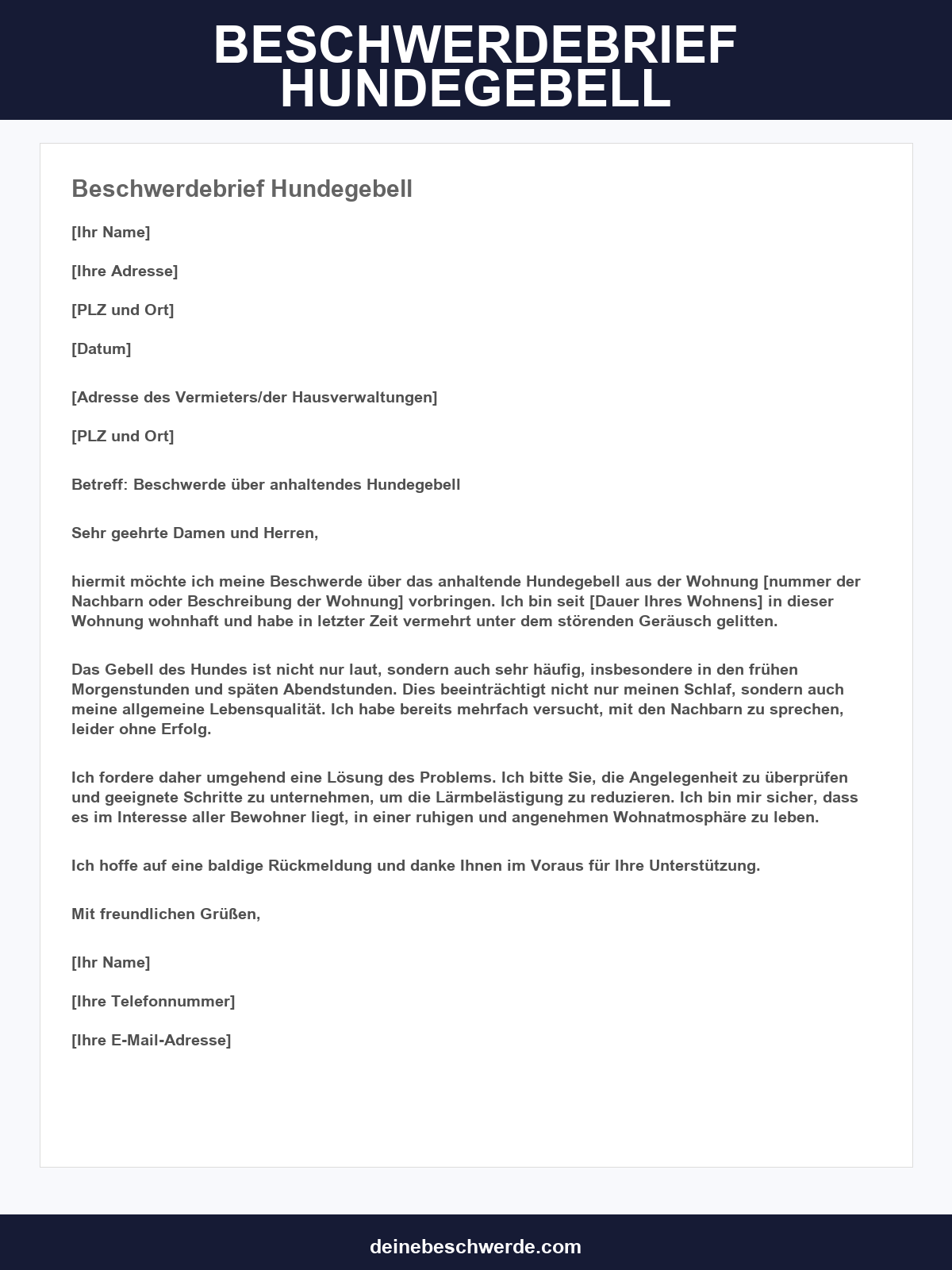 Beschwerdebrief Hundegebell Vorlage