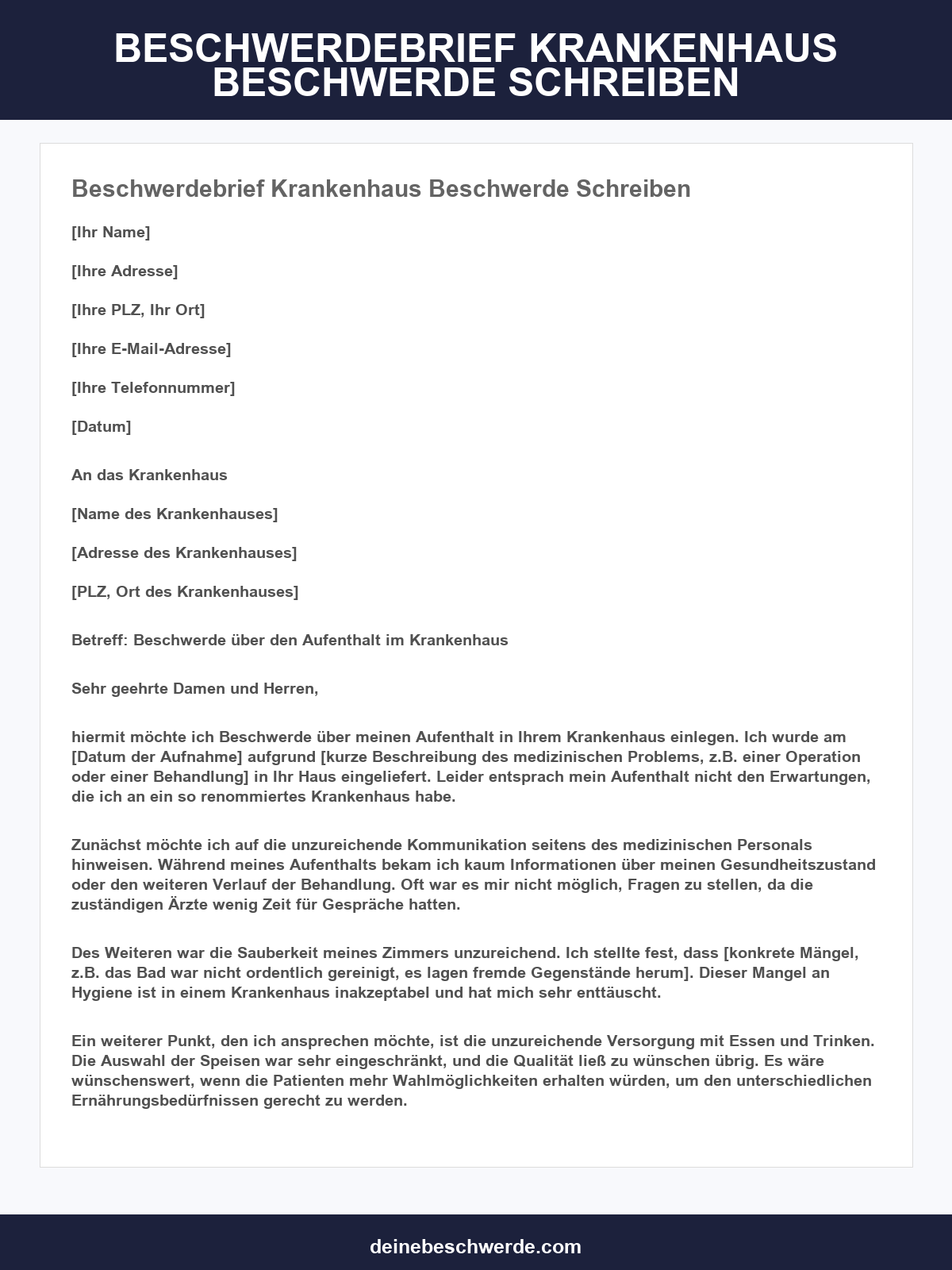 Beschwerdebrief Krankenhaus Beschwerde Schreiben Muster