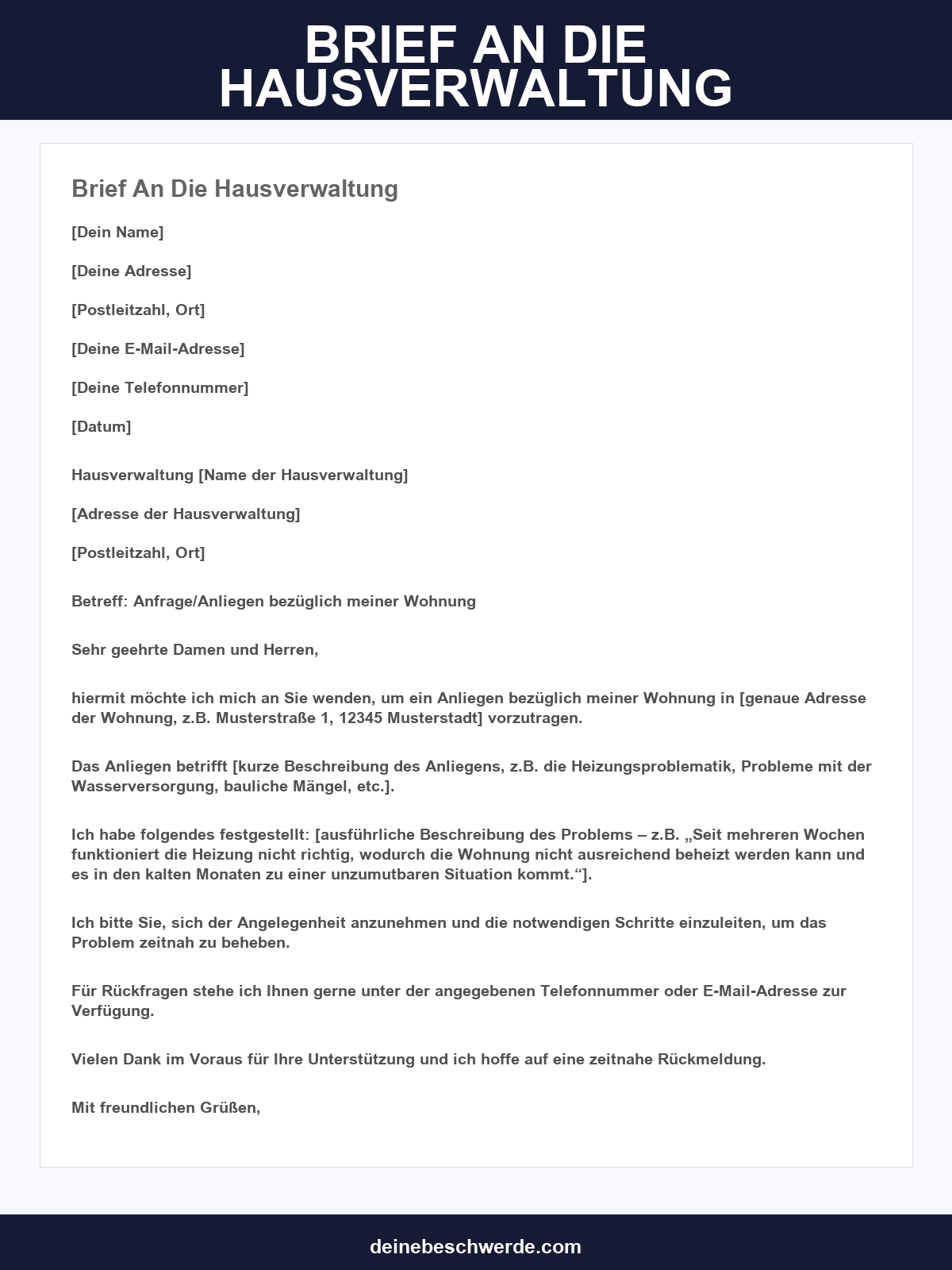 Brief An Die Hausverwaltung Beispiel
