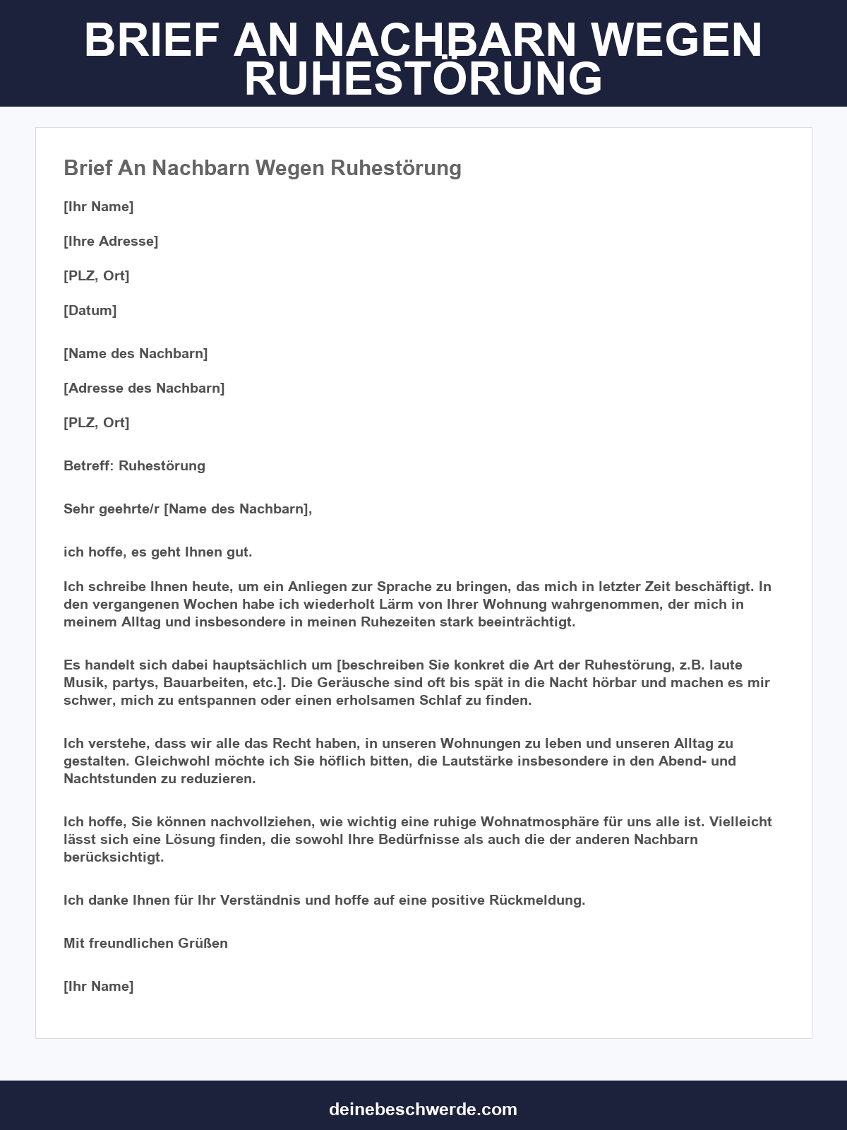Brief An Nachbarn Wegen Ruhestörung