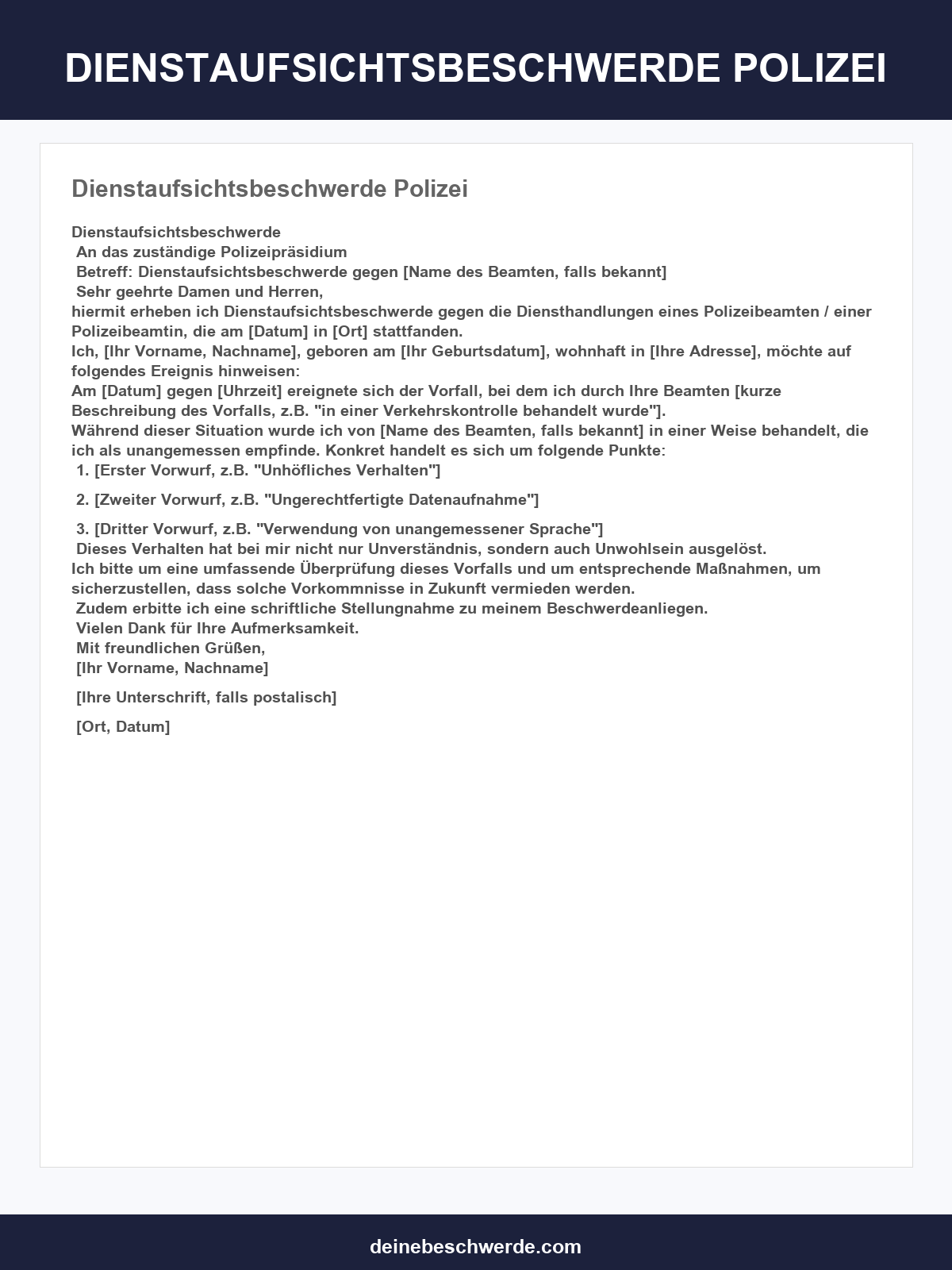 Dienstaufsichtsbeschwerde Polizei Vorlage