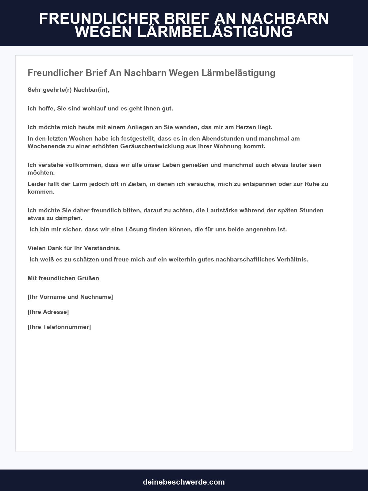 Freundlicher Brief An Nachbarn Wegen Lärmbelästigung