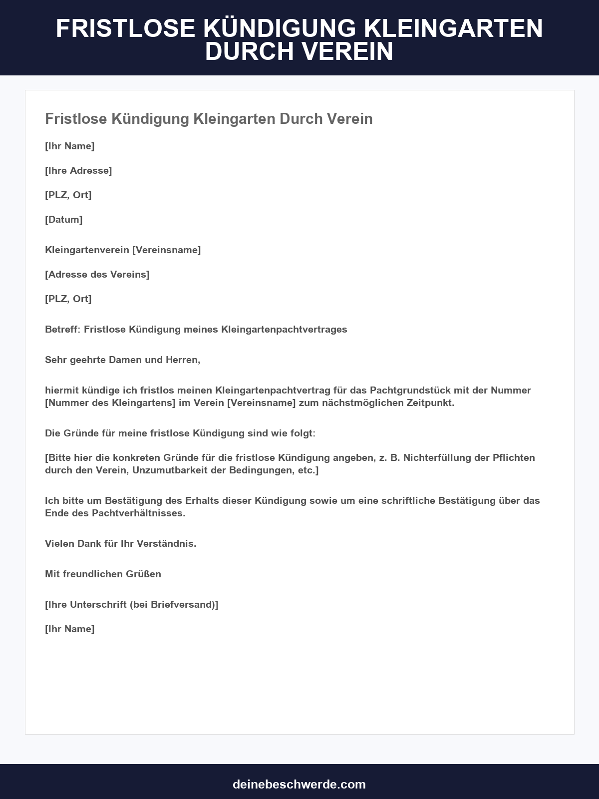 Fristlose Kündigung Kleingarten Durch Verein Muster