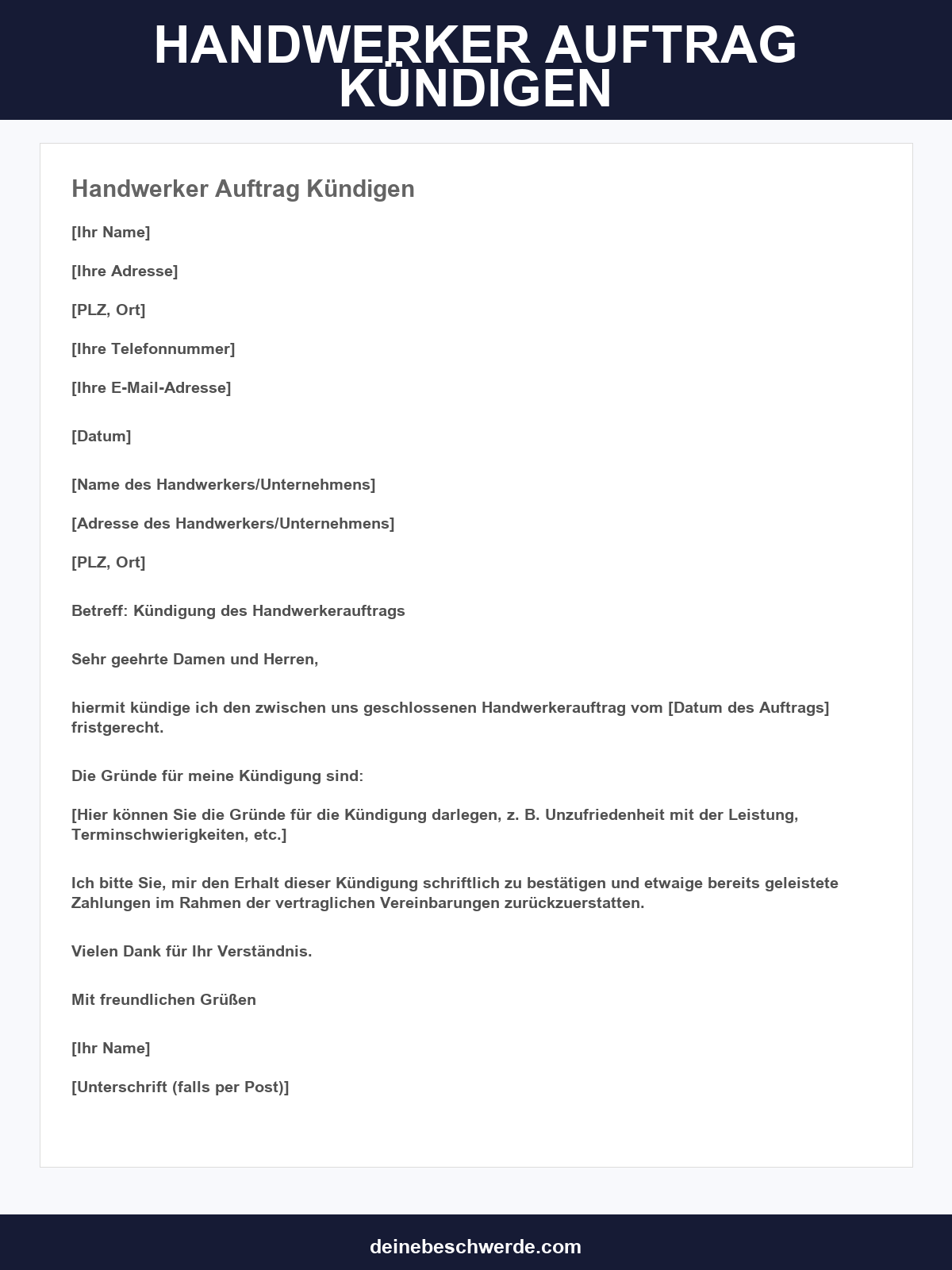 Handwerker Auftrag Kündigen Muster