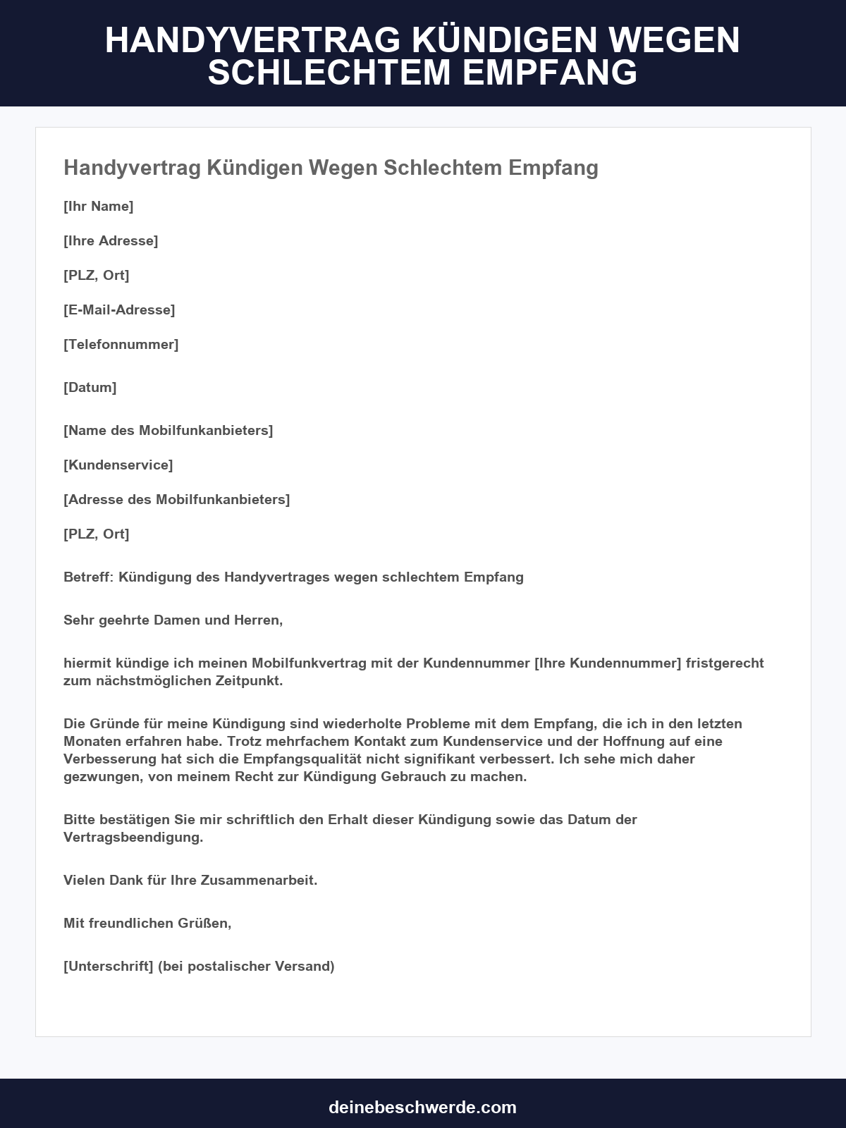 Handyvertrag Kündigen Wegen Schlechtem Empfang