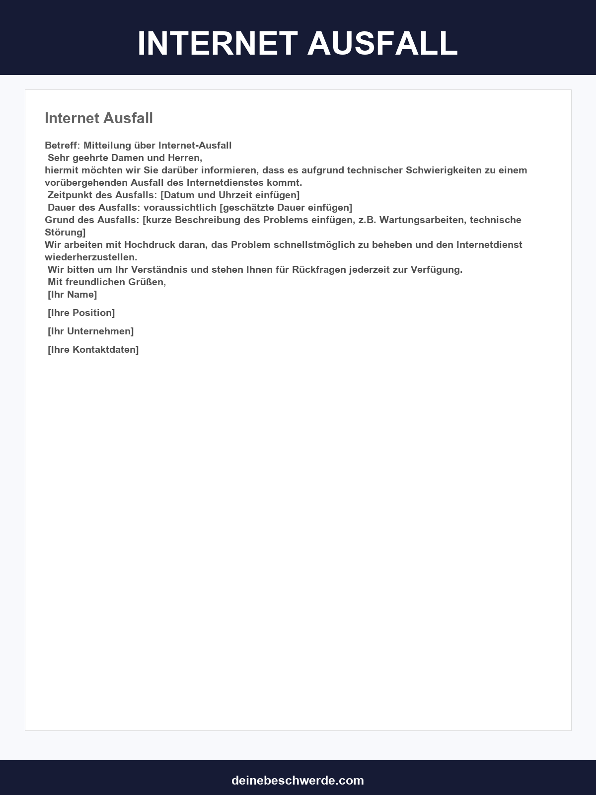 Musterbrief Internet Ausfall