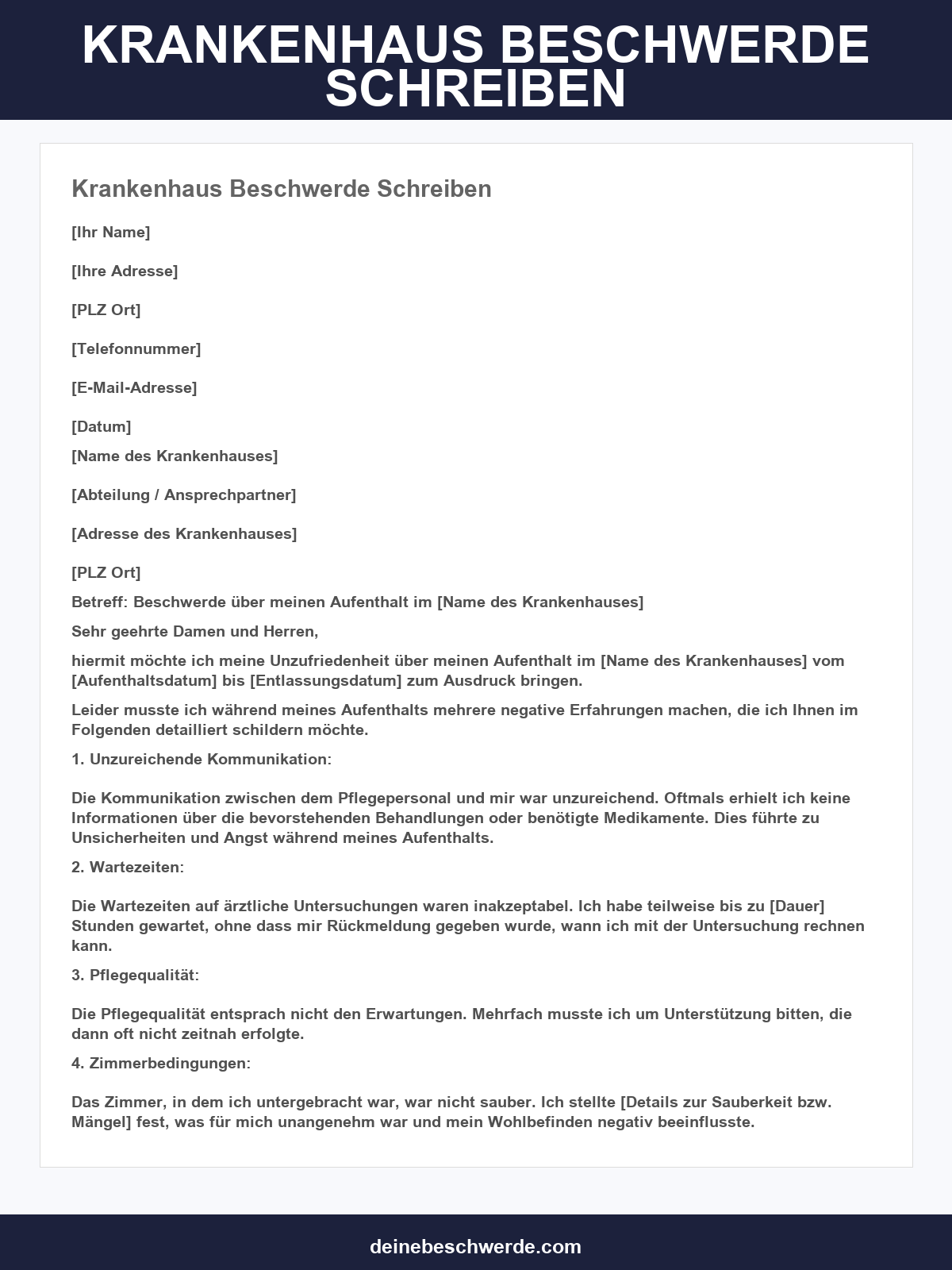 Krankenhaus Beschwerde Schreiben Muster