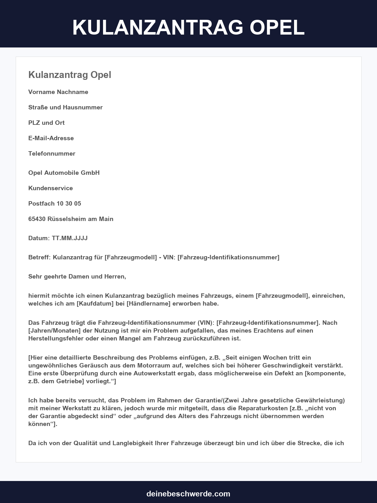 Kulanzantrag Opel Muster