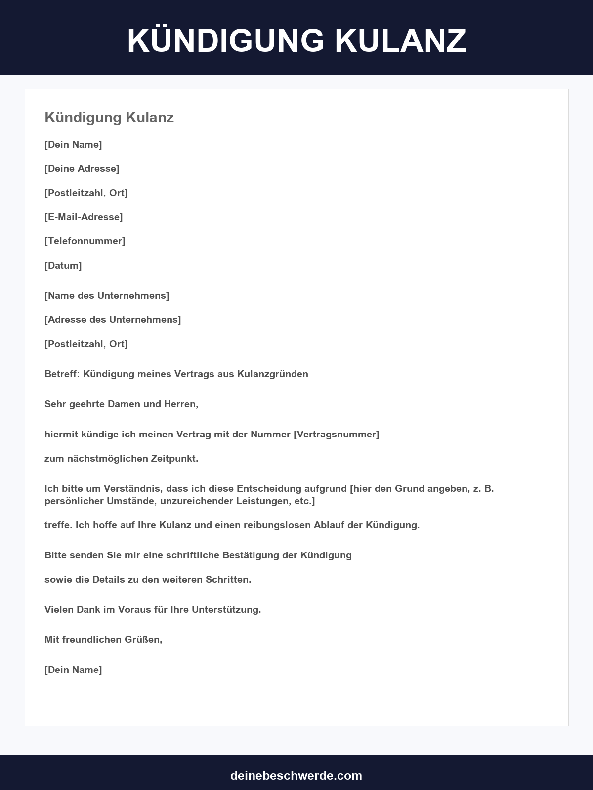 Kündigung Kulanz Formulierung