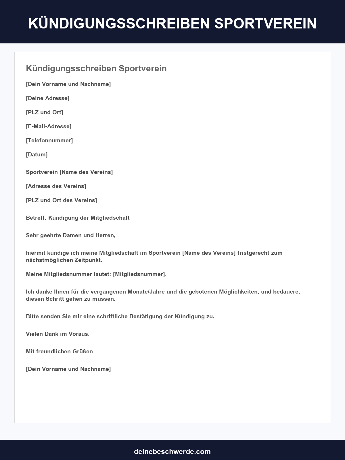 Kündigungsschreiben Sportverein