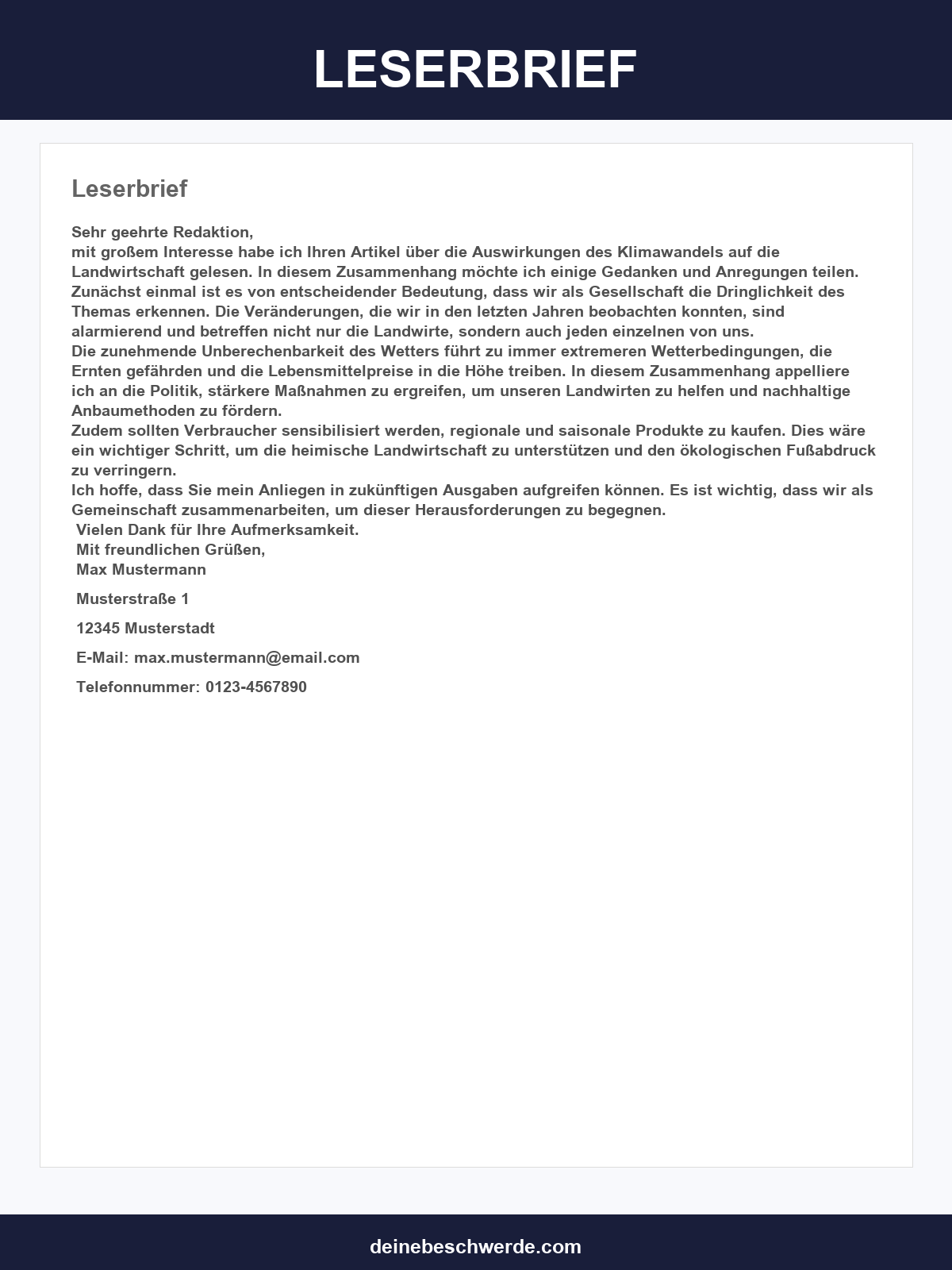Leserbrief Vorlage