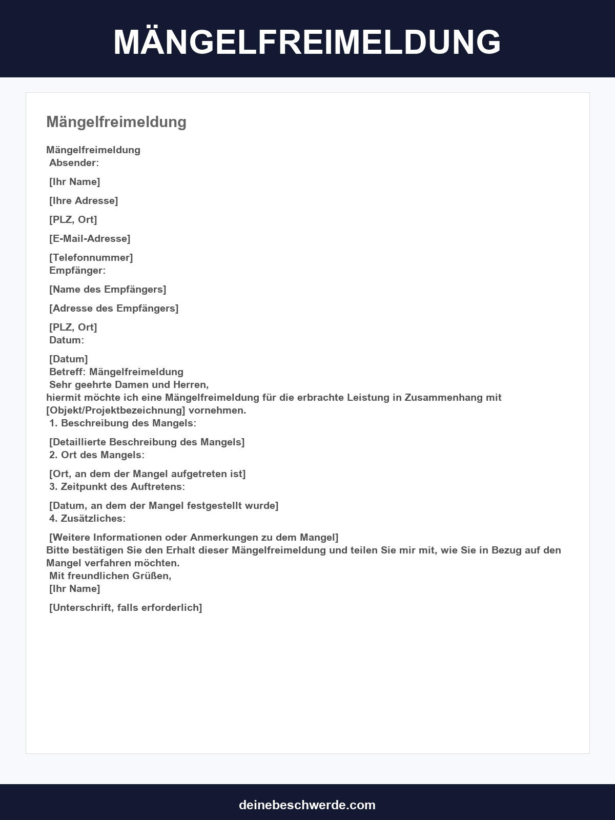 Mängelfreimeldung