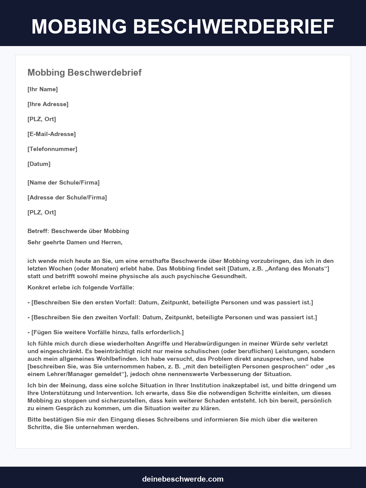 Mobbing Beschwerdebrief Muster