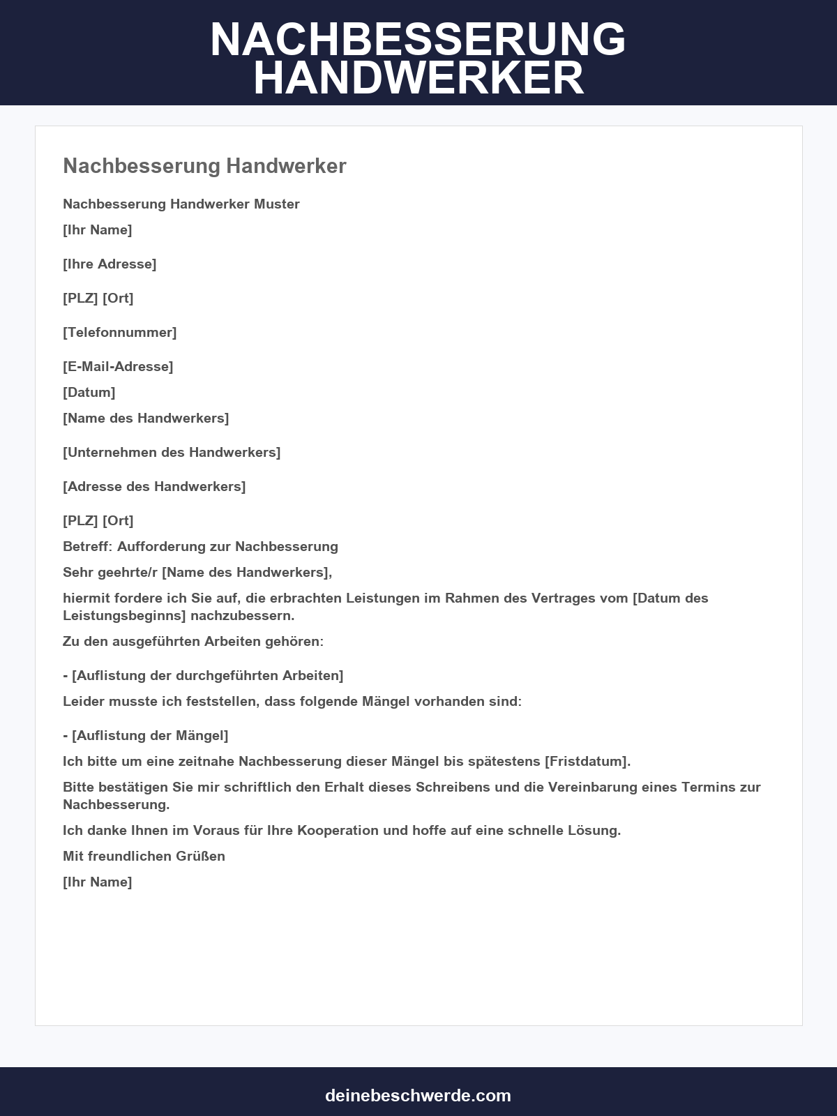 Nachbesserung Handwerker Musterschreiben
