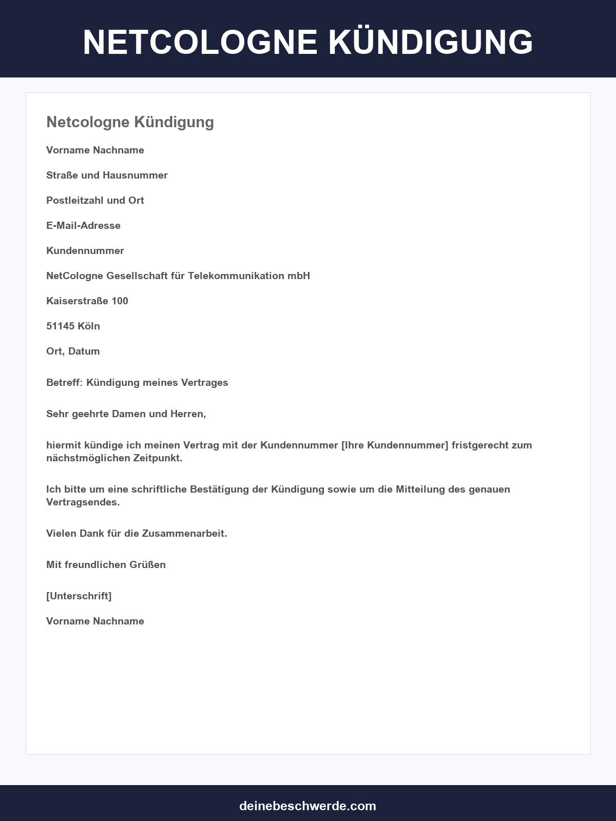 Netcologne Kündigung Vorlage