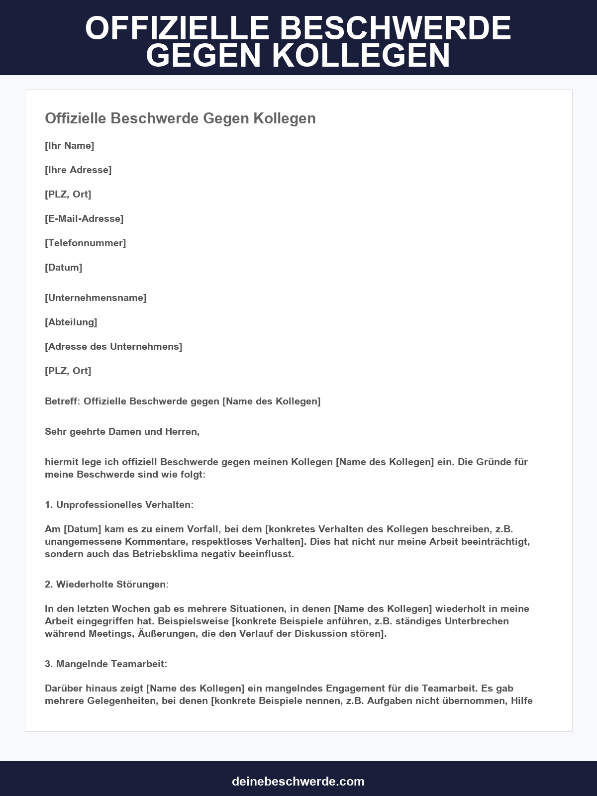 Offizielle Beschwerde Gegen Kollegen Muster