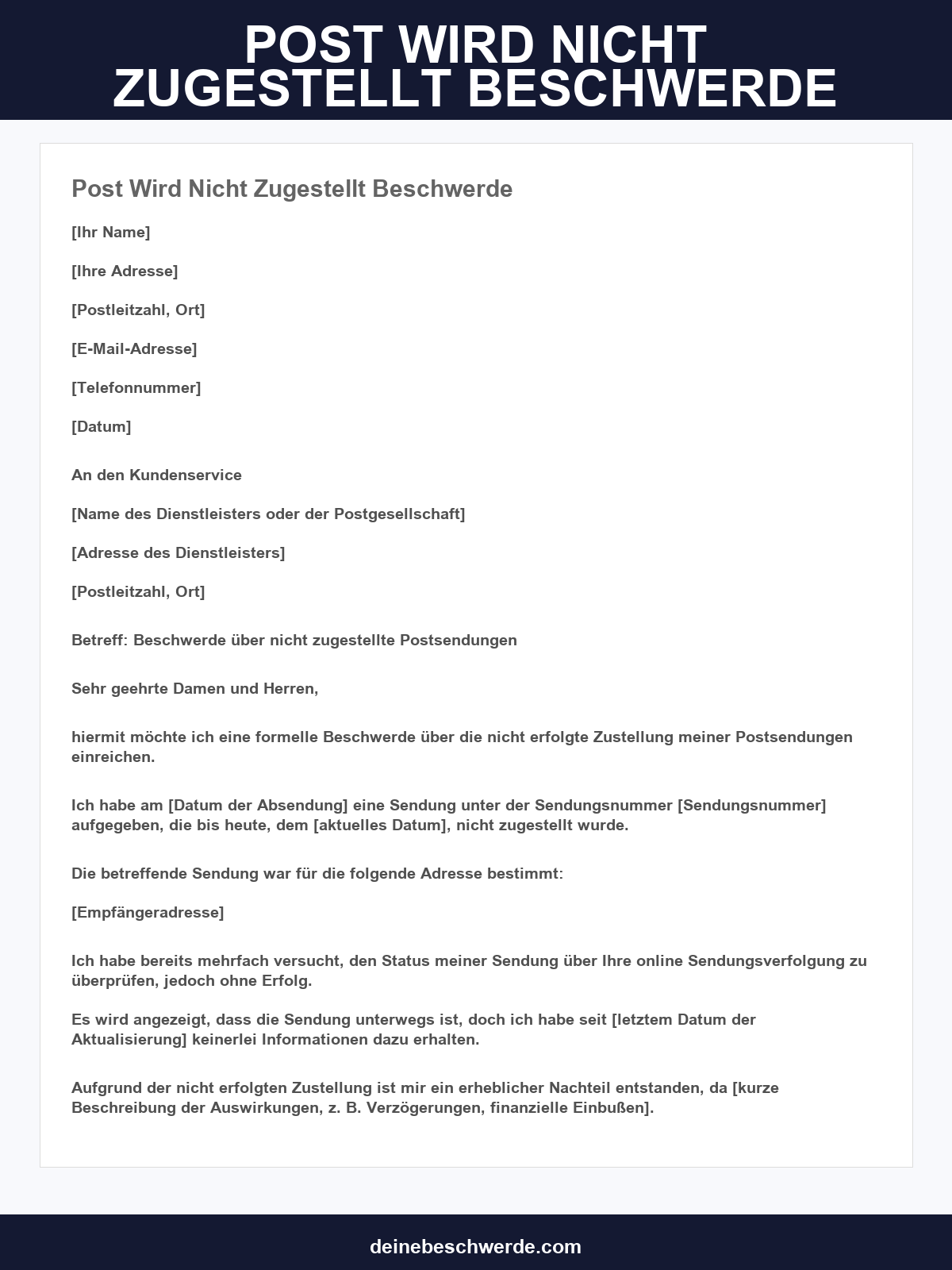 Post Wird Nicht Zugestellt Beschwerde Vorlage