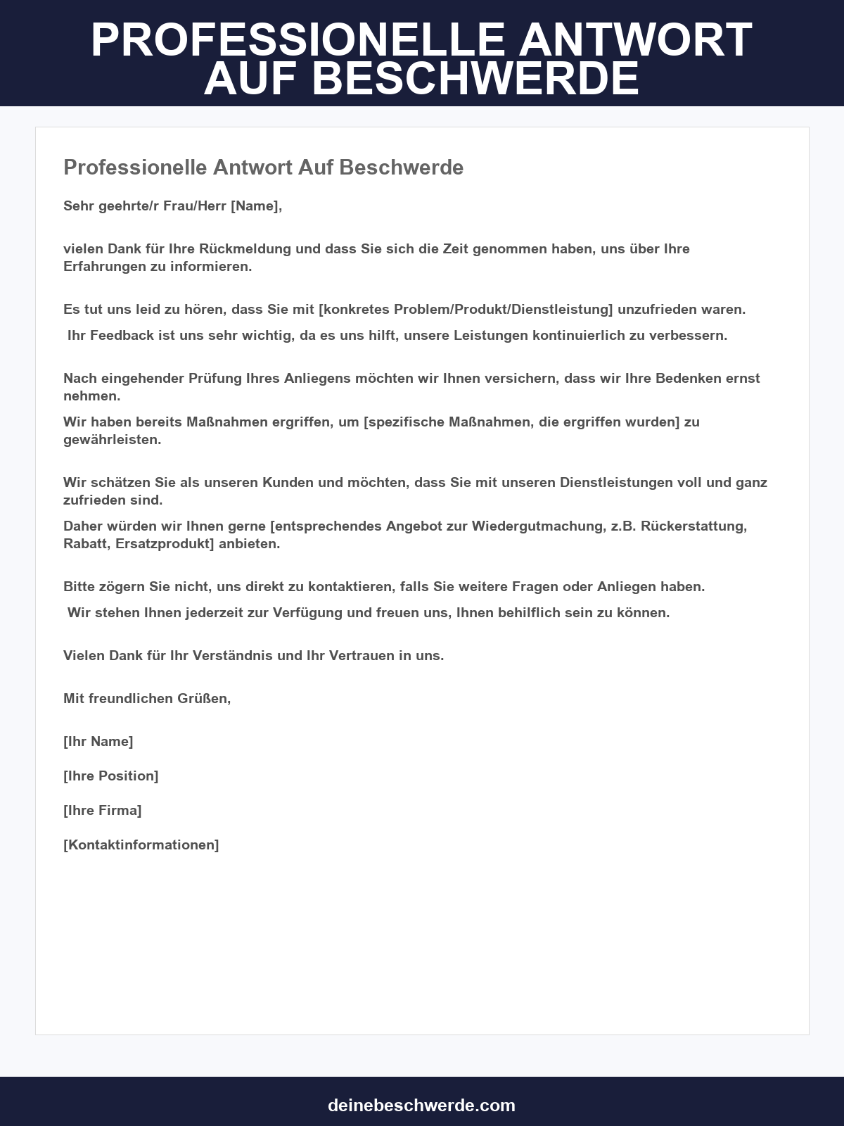 Professionelle Antwort Auf Beschwerde Muster