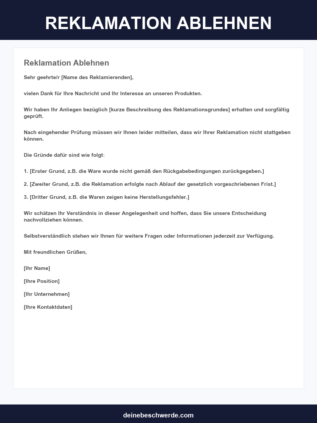 Reklamation Ablehnen Formulierung