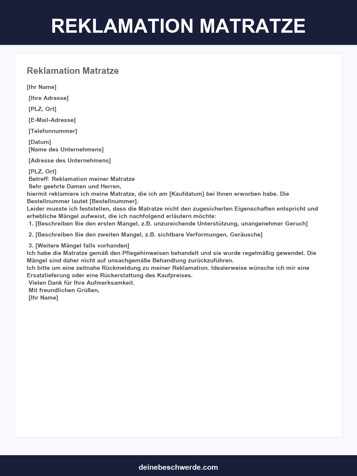 Reklamation Matratze Musterbrief