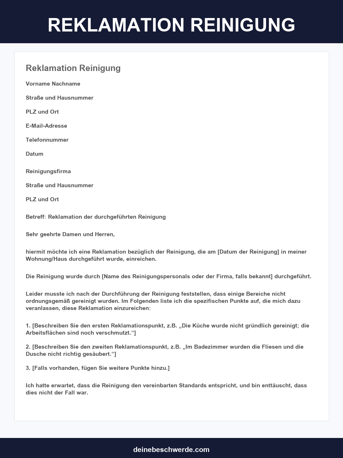 Musterbrief Reklamation Reinigung