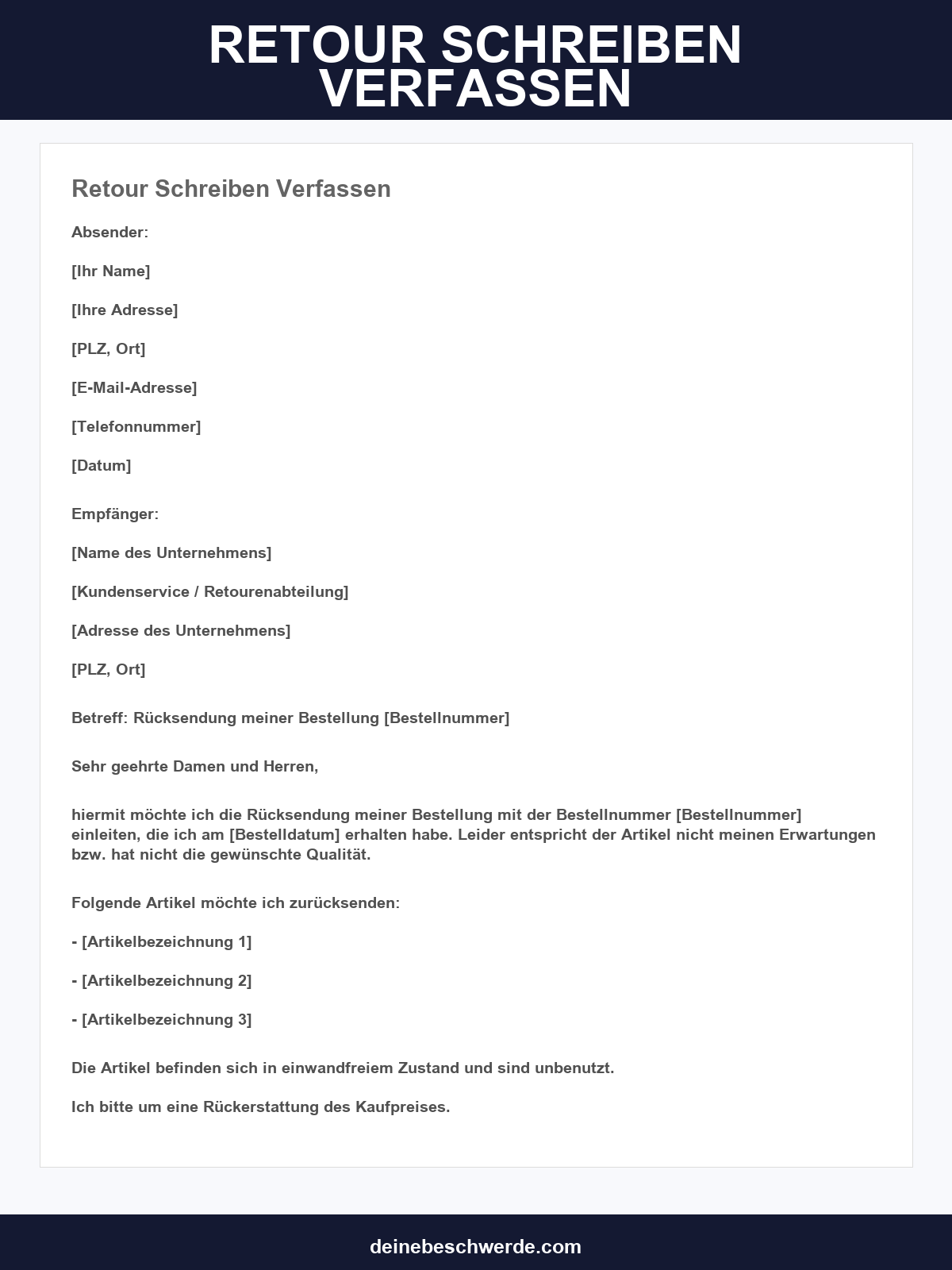 Retour Schreiben Verfassen