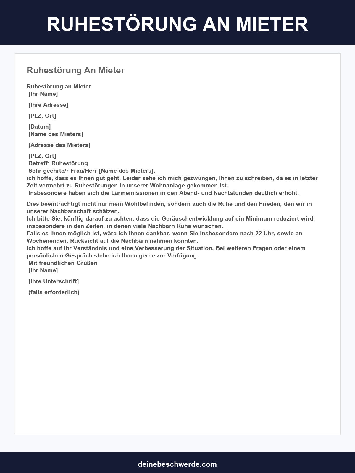 Musterschreiben Ruhestörung An Mieter