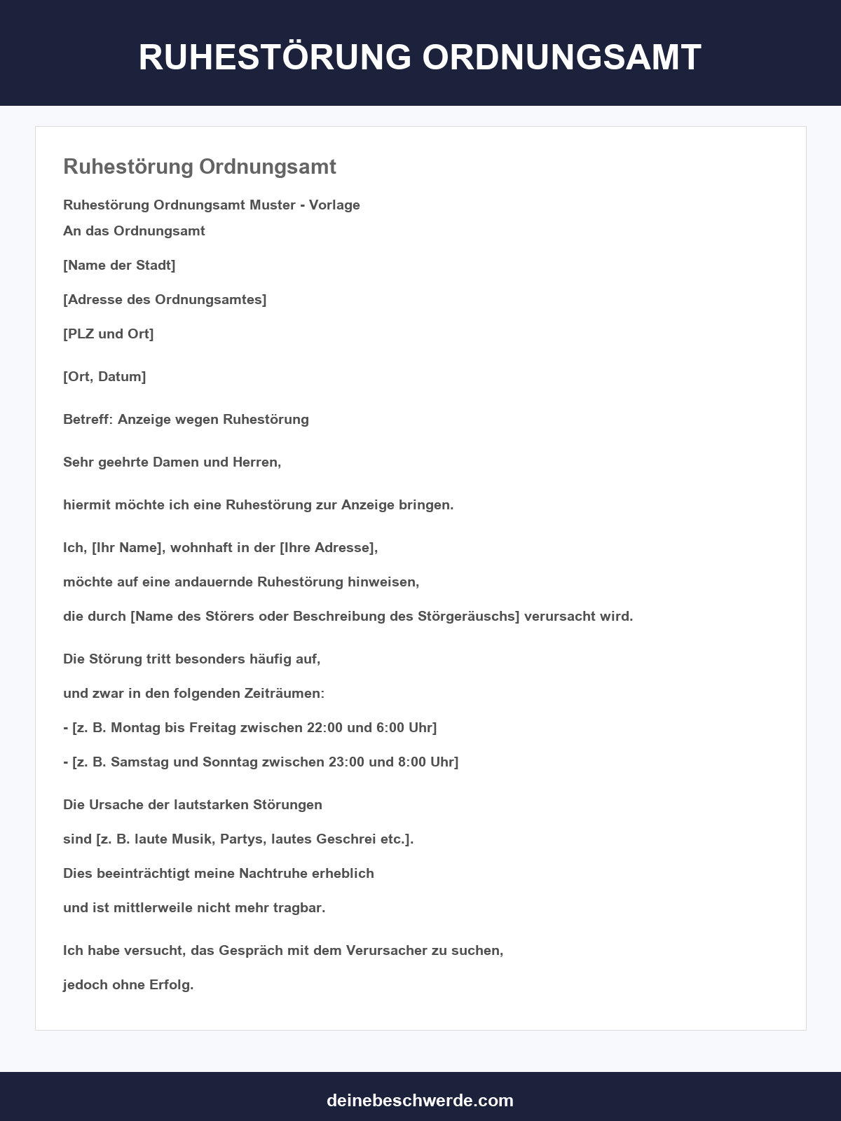 Musterbrief Ruhestörung Ordnungsamt