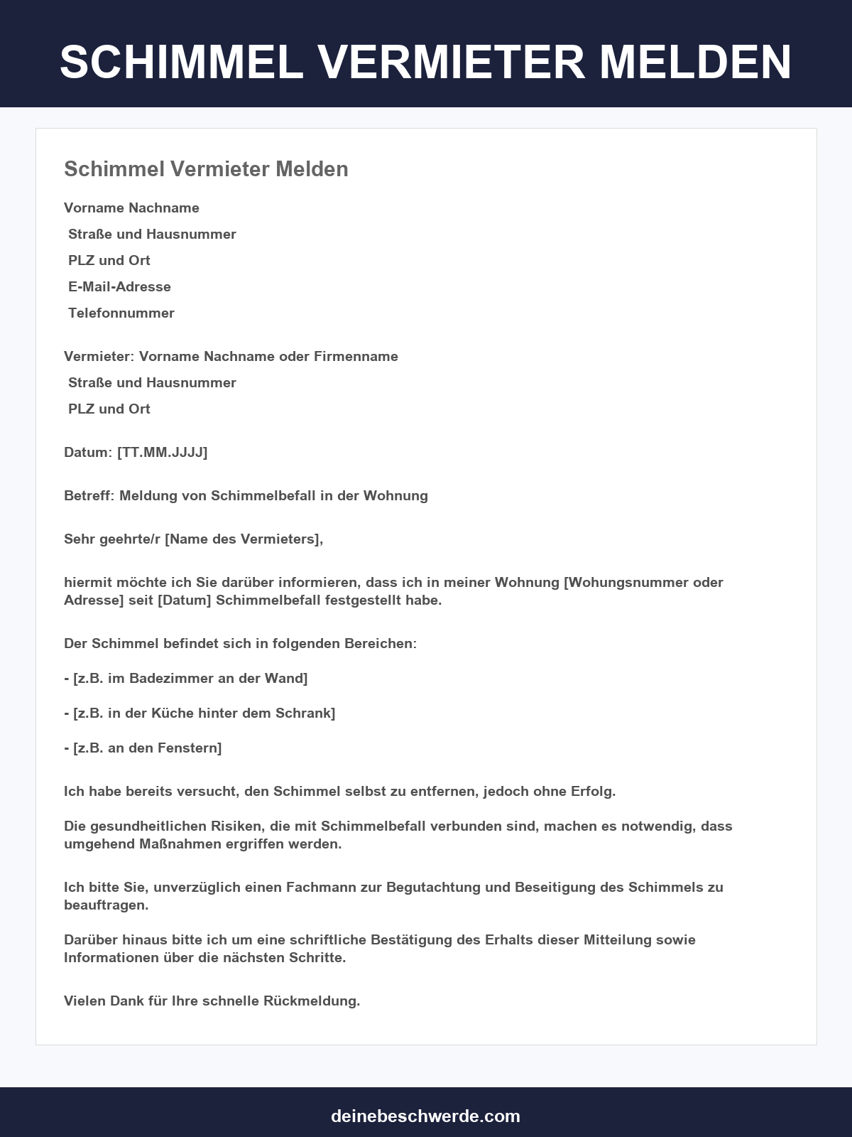 Schimmel Vermieter Melden Musterbrief