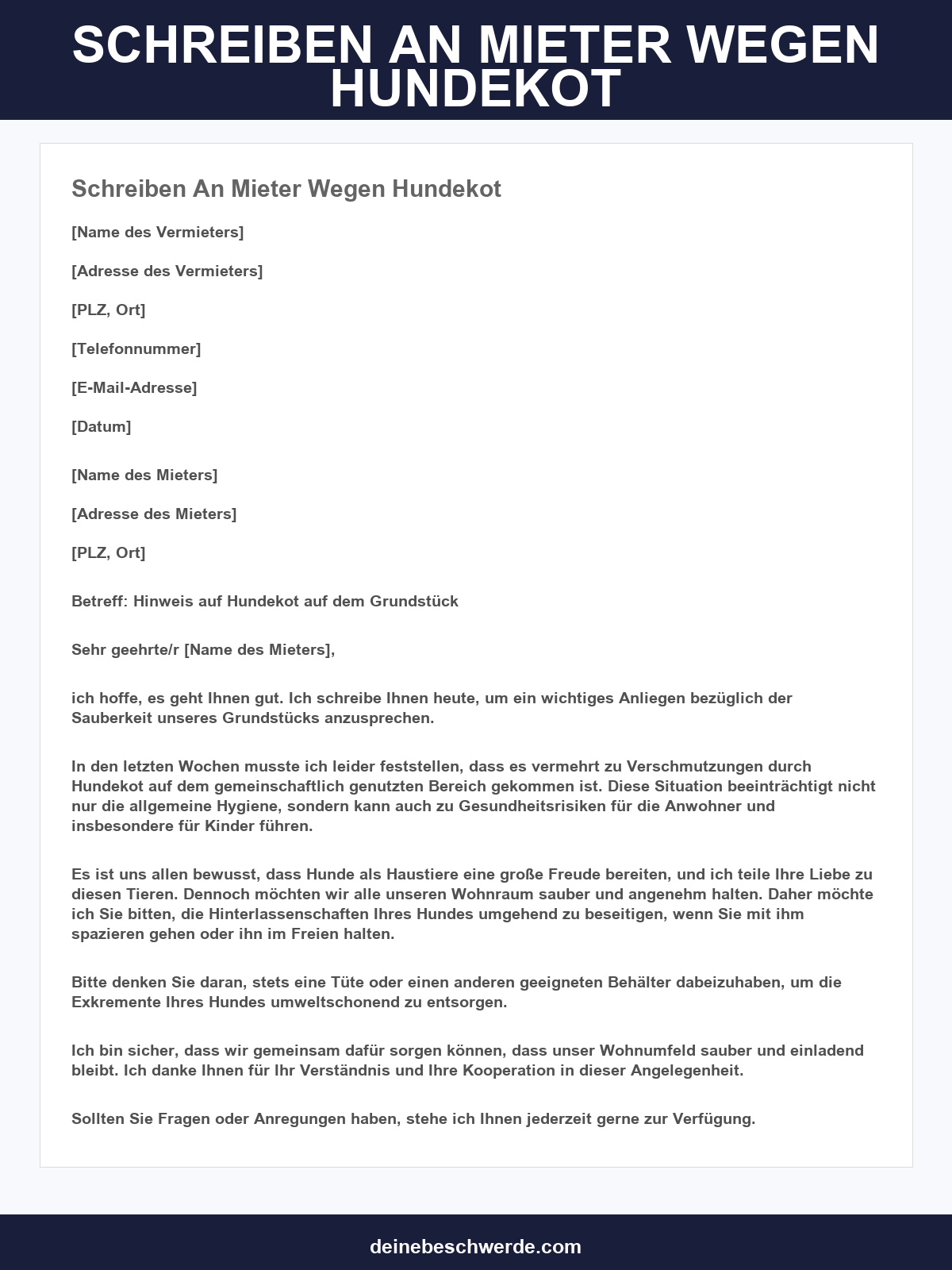 Schreiben An Mieter Wegen Hundekot