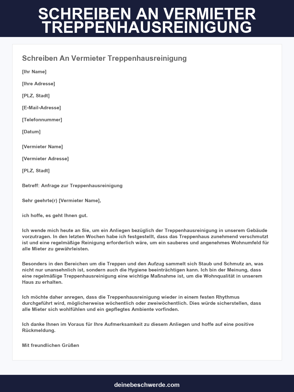 Schreiben An Vermieter Treppenhausreinigung Muster
