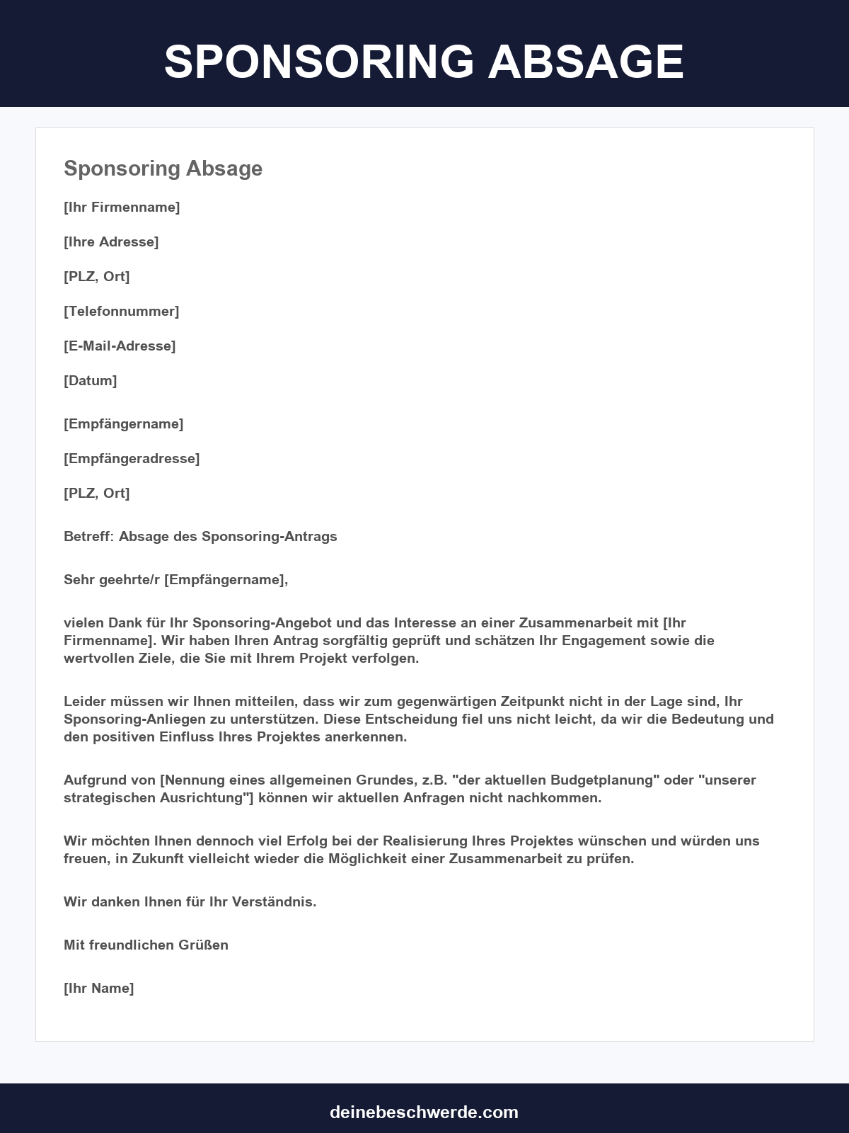 Sponsoring Absage