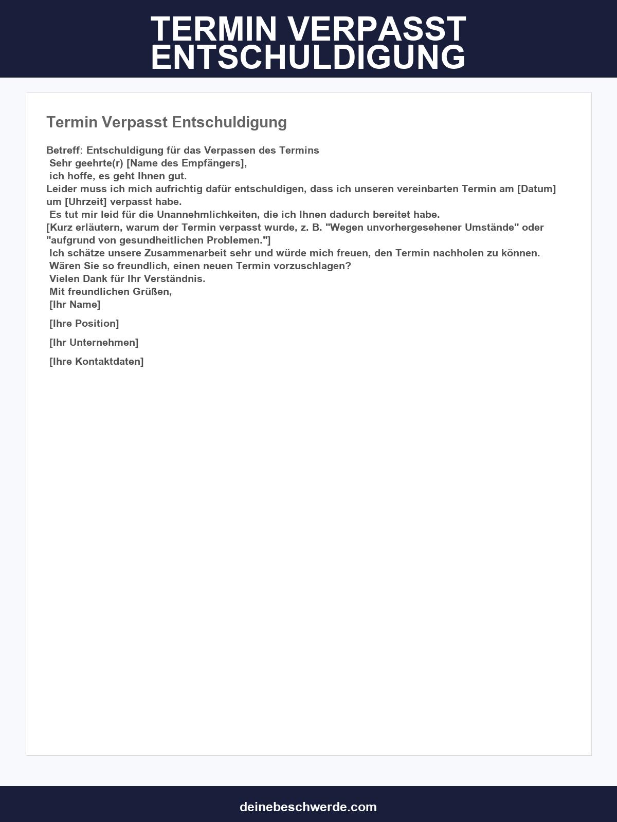 Termin Verpasst Entschuldigung Email Muster